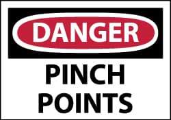 NMC - Accident Prevention Label, Header: DANGER - Legend: Danger - Pinch Points, English, Red, Black & White, 5" Long x 3" High, Sign Muscle Finish - USA Tool & Supply