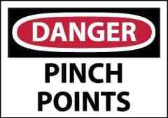 NMC - Accident Prevention Label, Header: DANGER - Legend: Danger - Pinch Points, English, Red, Black & White, 5" Long x 3" High, Sign Muscle Finish - USA Tool & Supply