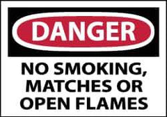 NMC - Accident Prevention Label, Header: DANGER - Legend: Danger - No Smoking, Matches or Open Flames, English, Red, Black & White, 5" Long x 3" High, Sign Muscle Finish - USA Tool & Supply