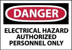 NMC - Accident Prevention Label, Header: DANGER - Legend: Danger - Electrical Hazard - Authorized Personnel Only, English, Red, Black & White, 5" Long x 3" High, Sign Muscle Finish - USA Tool & Supply