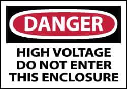 NMC - Accident Prevention Label, Header: DANGER - Legend: Danger - High Voltage - Do Not Enter This Enclosure, English, Red, Black & White, 5" Long x 3" High, Sign Muscle Finish - USA Tool & Supply