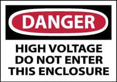 NMC - Accident Prevention Label, Header: DANGER - Legend: Danger - High Voltage - Do Not Enter This Enclosure, English, Red, Black & White, 5" Long x 3" High, Sign Muscle Finish - USA Tool & Supply