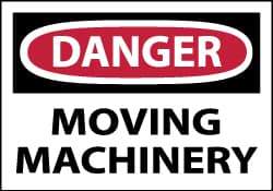 NMC - Accident Prevention Label, Header: DANGER - Legend: Danger - Moving Machinery, English, Red, Black & White, 5" Long x 3" High, Sign Muscle Finish - USA Tool & Supply