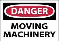 NMC - Accident Prevention Label, Header: DANGER - Legend: Danger - Moving Machinery, English, Red, Black & White, 5" Long x 3" High, Sign Muscle Finish - USA Tool & Supply