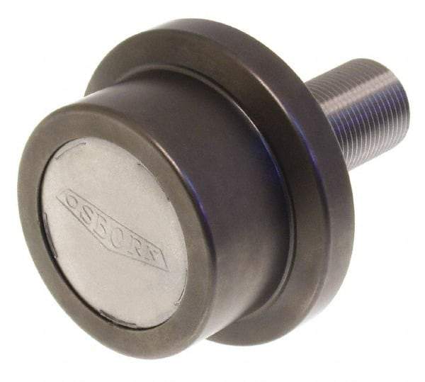 Osborn International - 2-1/4" Roller Diam x 1-11/16" Width, 7/8" Stud Diam x 2" Length, Flanged Concentric Stud Load Runner - Steel, 1-1/8" Thread Length, 7/8-14 Thread, 3-11/16" OAL, 1,620 Lb Dynamic Cap - USA Tool & Supply