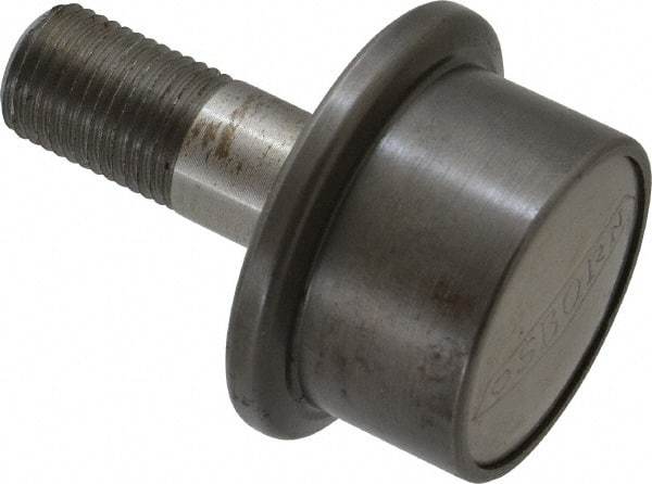 Osborn International - 1-1/4" Roller Diam x 27/32" Width, 1/2" Stud Diam x 1-1/4" Length, Flanged Concentric Stud Load Runner - Steel, 5/8" Thread Length, 1/2-20 Thread, 2-3/32" OAL, 600 Lb Dynamic Cap - USA Tool & Supply