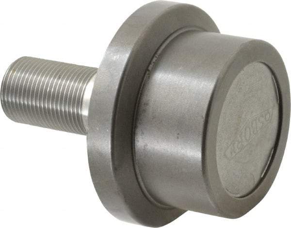 Osborn International - 2-1/2" Roller Diam x 1-11/16" Width, 1" Stud Diam x 2-1/4" Length, Flanged Concentric Stud Load Runner - Steel, 1-1/2" Thread Length, 1-14 Thread, 3-15/16" OAL, 2,270 Lb Dynamic Cap - USA Tool & Supply