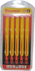 Starrett - 5" Long, 10 to 14 Teeth per Inch, Bi-Metal Jig Saw Blade - Toothed Edge, 3/8" Wide x 0.04" Thick, U-Shank, Wavy Tooth Set - USA Tool & Supply