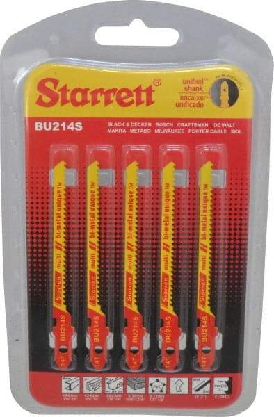 Starrett - 3" Long, 14 Teeth per Inch, Bi-Metal Jig Saw Blade - Toothed Edge, 3/16" Wide x 0.04" Thick, U-Shank, Wavy Tooth Set - USA Tool & Supply