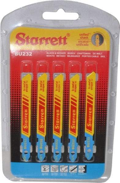 Starrett - 3" Long, 32 Teeth per Inch, Bi-Metal Jig Saw Blade - Toothed Edge, 5/16" Wide x 0.04" Thick, U-Shank, Wavy Tooth Set - USA Tool & Supply