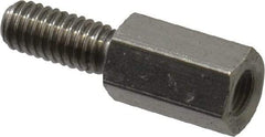 Electro Hardware - M4x0.70, 19.53mm OAL, 6mm Across Flats, Stainless Steel Hex Male/Female Circuit Board Standoffs - 11.1mm Thread Depth, 10mm Body Length, Uncoated - USA Tool & Supply