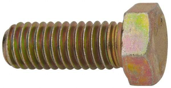 Made in North America - 3/8-16 UNC, 1" Length Under Head Hex Head Cap Screw - Grade 8 Alloy Steel, Zinc-Plated Finish, 9/16" Hex - USA Tool & Supply