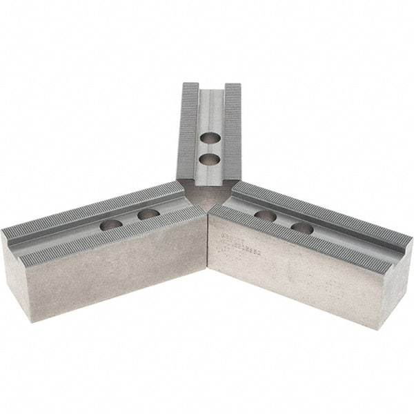 Abbott Workholding Products - 1.5mm x 60° Serrated Attachment, Square Soft Lathe Chuck Jaw - 3 Jaws, Steel, 1.1811" Btw Mount Hole Ctrs, 5-1/2" Long x 2" Wide x 2" High, 0.8268" Groove, 0.6299" & 16mm Fastener - USA Tool & Supply