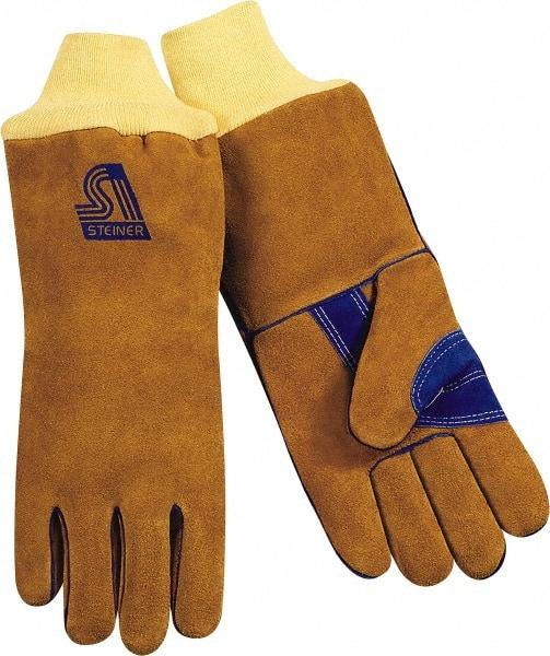 Steiner - Size L Cotton/Foam Lined Cowhide Welding Glove - 13-1/2" OAL, Knit Wrist Cuff, Wing Thumb, For General Welding - USA Tool & Supply