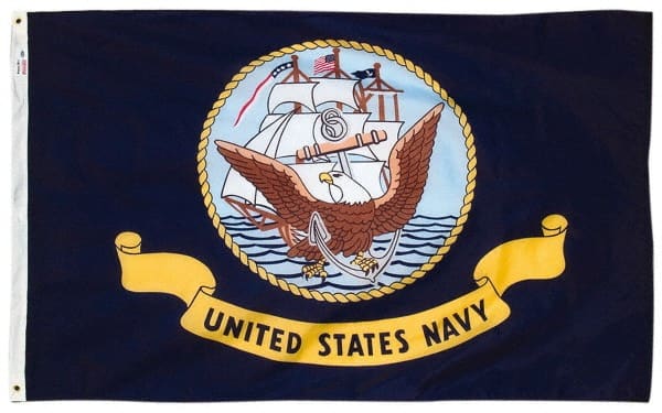 5 Ft. Wide x 3 Ft. High, Navy Flag Nylon, Brown, Light Blue, Navy Blue, White, Yellow, Pole Mounted, Includes Brass Grommets