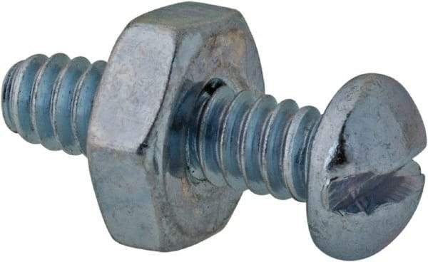 Value Collection - #6-32 UNC, 1/2" Length Under Head Slotted Drive Machine Screw - Round Head, Grade 2 Steel, Zinc-Plated Finish, Without Washer - USA Tool & Supply