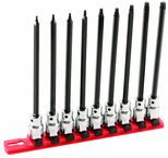 9 Piece - T8; T9; T10; T15; T20; T25; T27; T30; T40 - 6" OAL - 3/8" Drive Torx Bit Socket Set - USA Tool & Supply