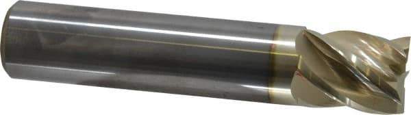 Accupro - 1", 1-1/4" LOC, 1" Shank Diam, 5" OAL, 5 Flute, Solid Carbide Square End Mill - Single End, ZrN Finish, Spiral Flute, 37° Helix, Centercutting, Right Hand Cut, Right Hand Flute - USA Tool & Supply