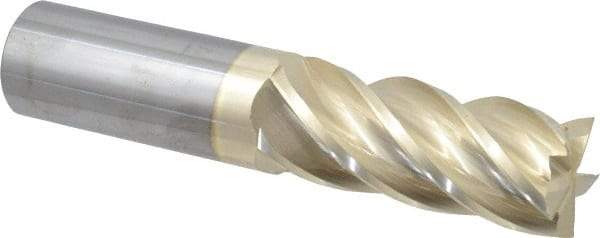 Accupro - 1", 2-1/2" LOC, 1" Shank Diam, 5" OAL, 5 Flute, Solid Carbide Square End Mill - Single End, ZrN Finish, Spiral Flute, 37° Helix, Centercutting, Right Hand Cut, Right Hand Flute - USA Tool & Supply