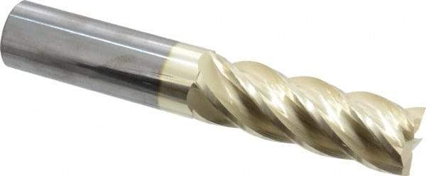 Accupro - 1", 3" LOC, 1" Shank Diam, 6" OAL, 5 Flute, Solid Carbide Square End Mill - Single End, ZrN Finish, Spiral Flute, 37° Helix, Centercutting, Right Hand Cut, Right Hand Flute - USA Tool & Supply