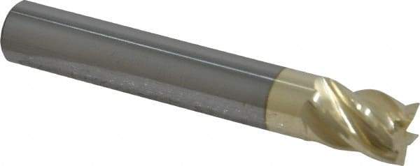 Accupro - 3/8", 1/2" LOC, 3/8" Shank Diam, 2-1/2" OAL, 5 Flute, Solid Carbide Square End Mill - Single End, ZrN Finish, Spiral Flute, 37° Helix, Centercutting, Right Hand Cut, Right Hand Flute - USA Tool & Supply