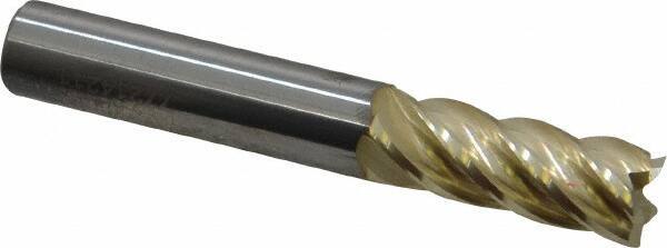 Accupro - 3/8", 1" LOC, 3/8" Shank Diam, 2-1/2" OAL, 5 Flute, Solid Carbide Square End Mill - Single End, ZrN Finish, Spiral Flute, 37° Helix, Centercutting, Right Hand Cut, Right Hand Flute - USA Tool & Supply