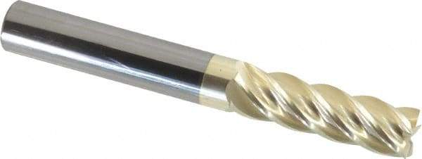 Accupro - 3/8", 1-1/4" LOC, 3/8" Shank Diam, 3" OAL, 5 Flute, Solid Carbide Square End Mill - Single End, ZrN Finish, Spiral Flute, 37° Helix, Centercutting, Right Hand Cut, Right Hand Flute - USA Tool & Supply