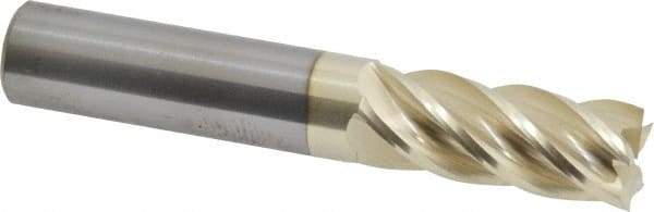 Accupro - 1/2", 1-1/4" LOC, 1/2" Shank Diam, 3" OAL, 5 Flute, Solid Carbide Square End Mill - Single End, ZrN Finish, Spiral Flute, 37° Helix, Centercutting, Right Hand Cut, Right Hand Flute - USA Tool & Supply