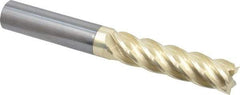 Accupro - 1/2", 2" LOC, 1/2" Shank Diam, 4" OAL, 5 Flute, Solid Carbide Square End Mill - Single End, ZrN Finish, Spiral Flute, 37° Helix, Centercutting, Right Hand Cut, Right Hand Flute - USA Tool & Supply