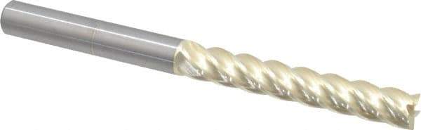 Accupro - 1/2", 3-1/4" LOC, 1/2" Shank Diam, 6" OAL, 5 Flute, Solid Carbide Square End Mill - Single End, ZrN Finish, Spiral Flute, 37° Helix, Centercutting, Right Hand Cut, Right Hand Flute - USA Tool & Supply