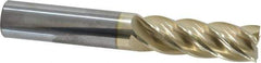 Accupro - 3/4", 2-1/4" LOC, 3/4" Shank Diam, 5" OAL, 5 Flute, Solid Carbide Square End Mill - Single End, ZrN Finish, Spiral Flute, 37° Helix, Centercutting, Right Hand Cut, Right Hand Flute - USA Tool & Supply