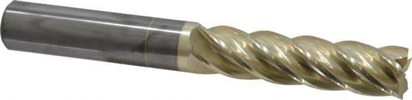 Accupro - 3/4", 3" LOC, 3/4" Shank Diam, 6" OAL, 5 Flute, Solid Carbide Square End Mill - Single End, ZrN Finish, Spiral Flute, 37° Helix, Centercutting, Right Hand Cut, Right Hand Flute - USA Tool & Supply