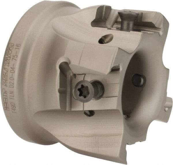 Iscar - 4 Inserts, 2" Cut Diam, 3/4" Arbor Diam, 0.63" Max Depth of Cut, Indexable Square-Shoulder Face Mill - 0/90° Lead Angle, 1.57" High, T490 LN.T 1607 Insert Compatibility, Through Coolant, Series Helitang - USA Tool & Supply