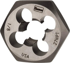 Irwin - 1/8-27 NPT, 1" Hex, Right Hand, Hex Rethreading Die - Carbon Steel - Exact Industrial Supply