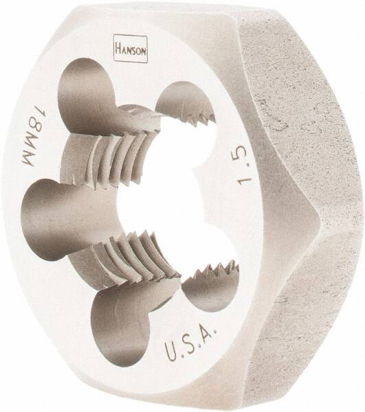 Irwin - M18x1.50 Metric Fine Thread, 1-7/16" Hex, Right Hand Thread, Hex Rethreading Die - Carbon Steel - Exact Industrial Supply