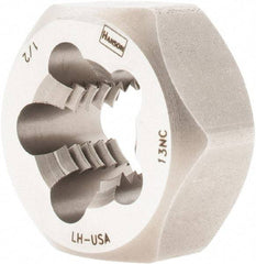 Irwin - 1/2-13 UNC Thread, 1-1/16" Hex, Left Hand Thread, Hex Rethreading Die - Carbon Steel, 1/2" Thick - Exact Industrial Supply