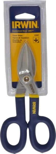 Irwin - 1-1/2" Length of Cut, Straight Pattern Tinner's Snip - 7" OAL, Vinyl Handle, 24 AWG Steel Capacity - USA Tool & Supply