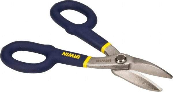 Irwin - 1-1/2" Length of Cut, Straight Pattern Tinner's Snip - 7" OAL, Vinyl Handle, 26 AWG Steel Capacity - USA Tool & Supply