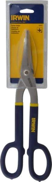 Irwin - 2-3/4" Length of Cut, Straight Pattern Tinner's Snip - 12-3/4" OAL, Vinyl Handle, 22 AWG Steel Capacity - USA Tool & Supply