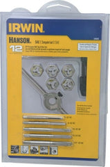 Tap & Die Set: #6-32 to 1/4-20 Taps, #6-32 to 1/4-20 Dies, UNC & UNF Carbon Steel, Bright Finish, 5/8″ Hex Dies, Plug, 12 Pc