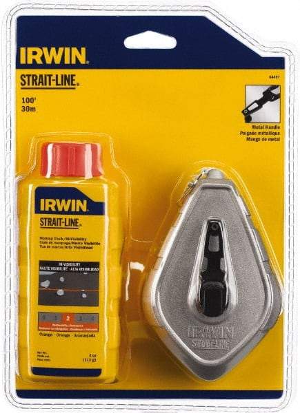 Irwin - 100' Long Reel & Chalk Set - Orange, Includes (1) 4 oz High Visibility Orange Chalk (1:1) & (1) Aluminum Reel - USA Tool & Supply