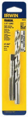 Irwin - 27/64 to 27/64 Drill, 1/2-13 to 1/2-13 Tap, Spiral Flute Tap and Drill Set - Bright Finish High Speed Steel Drills, Bright Finish Carbon Steel Taps, Plug Chamfer, 2 Piece Set - Exact Industrial Supply