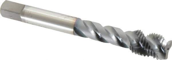OSG - 7/16-20 UNF 3 Flute Modified Bottoming Spiral Flute Tap - Vanadium High Speed Steel, TiCN Finish, 3-5/32" OAL, Right Hand Flute, Right Hand Thread, Oversize, H7, Series 290 - USA Tool & Supply