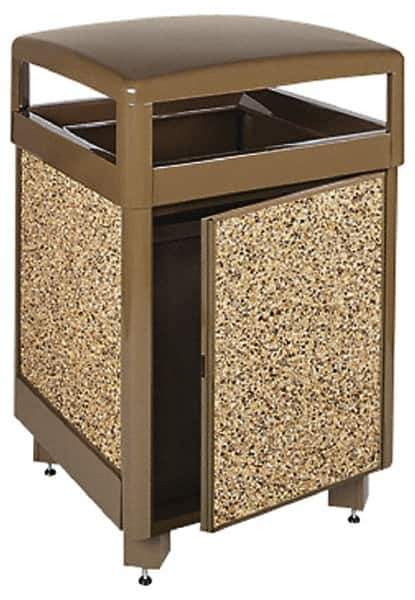 Rubbermaid - 38 Gal Brown Square Trash Can - Steel & Stone Panel, 40" High x 26" Long x 26" Wide - USA Tool & Supply