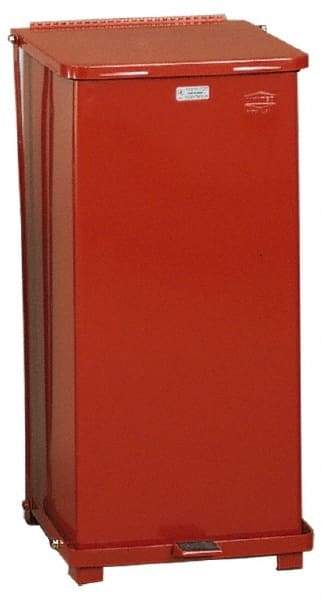 Rubbermaid - 24 Gal Square Unlabeled Trash Can - 30" High x 15" Long x 15" Wide, Red, Steel - USA Tool & Supply