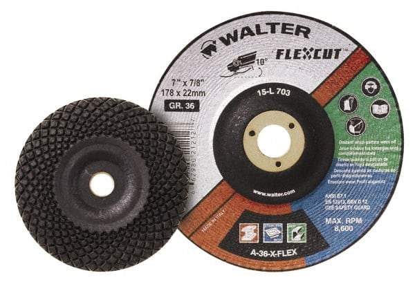 WALTER Surface Technologies - 7" Diam x 7/8" Hole, 24 Grit Surface Grinding Wheel - Aluminum Oxide, Very Coarse Grade, 8,600 Max RPM - USA Tool & Supply