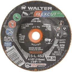 WALTER Surface Technologies - 4-1/2" Diam x 5/8" Hole, 36 Grit Surface Grinding Wheel - Aluminum Oxide, Very Coarse Grade, 13,300 Max RPM - USA Tool & Supply