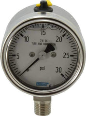 Wika - 2-1/2" Dial, 1/4 Thread, 30 Scale Range, Pressure Gauge - Lower Connection Mount, Accurate to 2-1-2% of Scale - USA Tool & Supply