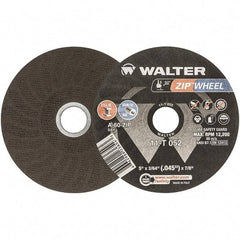 WALTER Surface Technologies - 5" 60 Grit Aluminum Oxide Cutoff Wheel - 3/64" Thick, 7/8" Arbor, 12,200 Max RPM, Use with Angle Grinders - USA Tool & Supply
