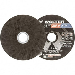WALTER Surface Technologies - 4-1/2" 46 Grit Aluminum Oxide Cutoff Wheel - 1/16" Thick, 7/8" Arbor, 13,300 Max RPM, Use with Angle Grinders - USA Tool & Supply